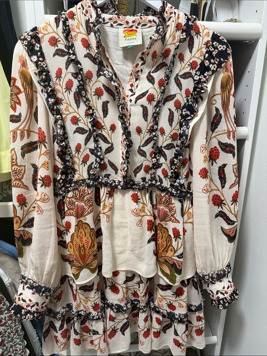 FARM Rio Dresses & Skirts - FARM Rio Cream Floral Ruffle Peplum Tunic with Red & Black Accents